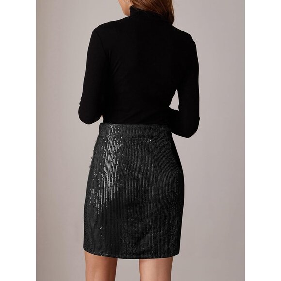 Women's 2024 Sequin Bodycon Skirt Sparkly Ruched Mini Skirts Shiny Glittered - Picture 3 of 6
